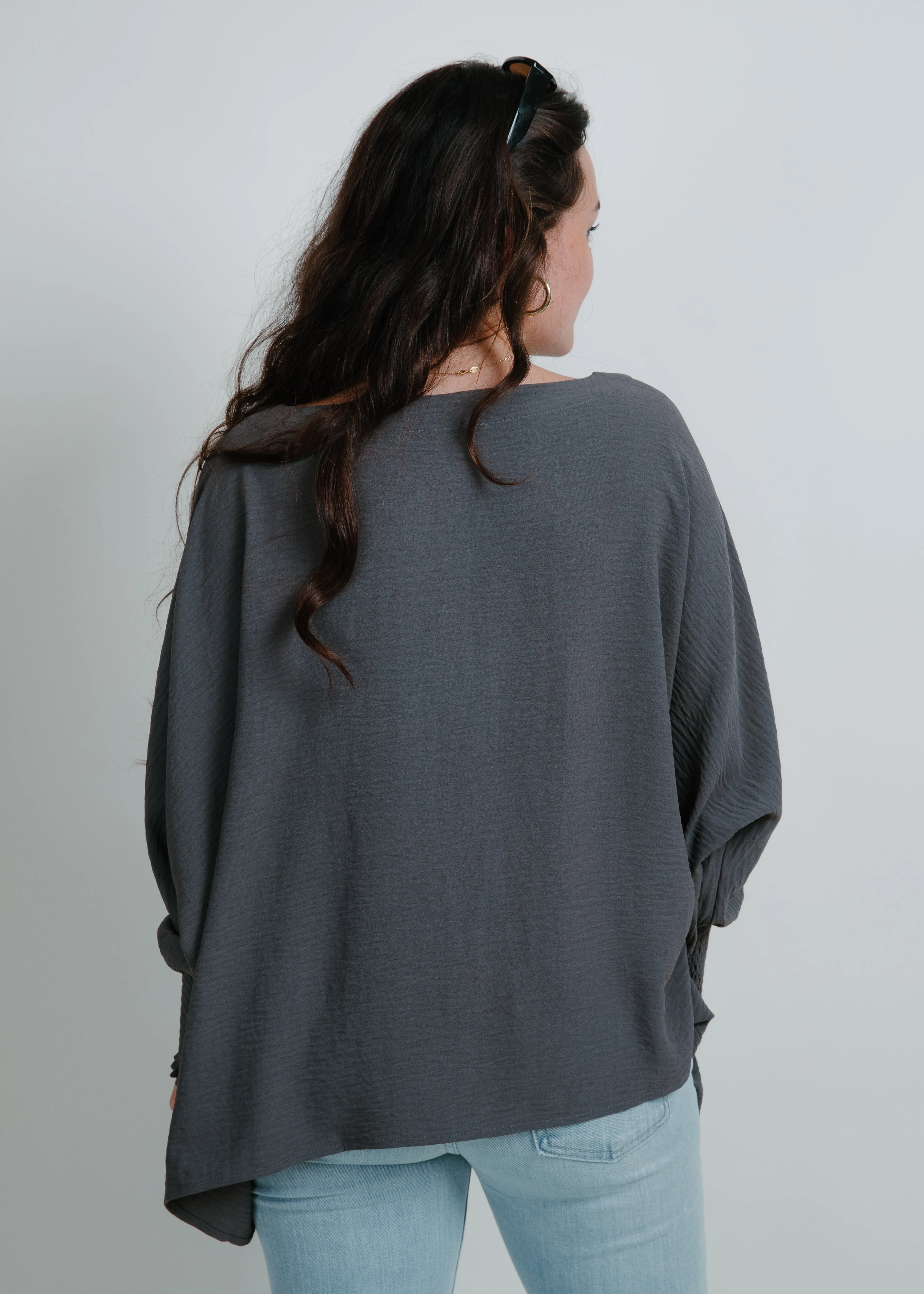 Carlie Boat Neck Oversize Top - Charcoal