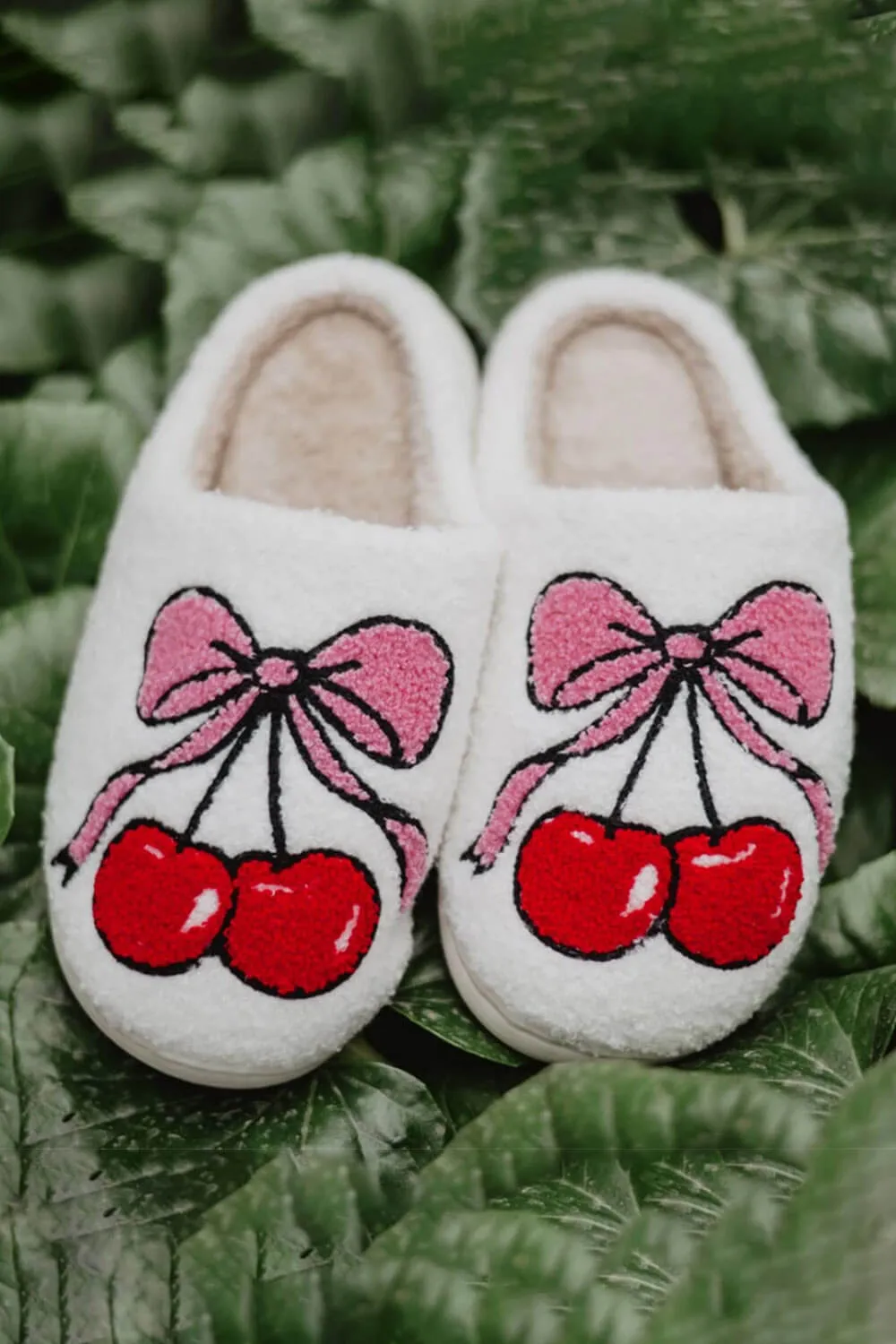 Cherry Bow Slippers for Women in White | KDC-SLPR-155-WHT