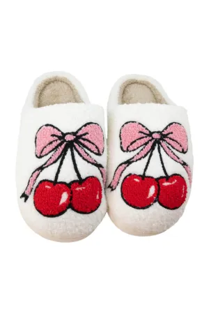 Cherry Bow Slippers for Women in White | KDC-SLPR-155-WHT