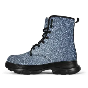 Classic Blue Glitter Chunky Boots