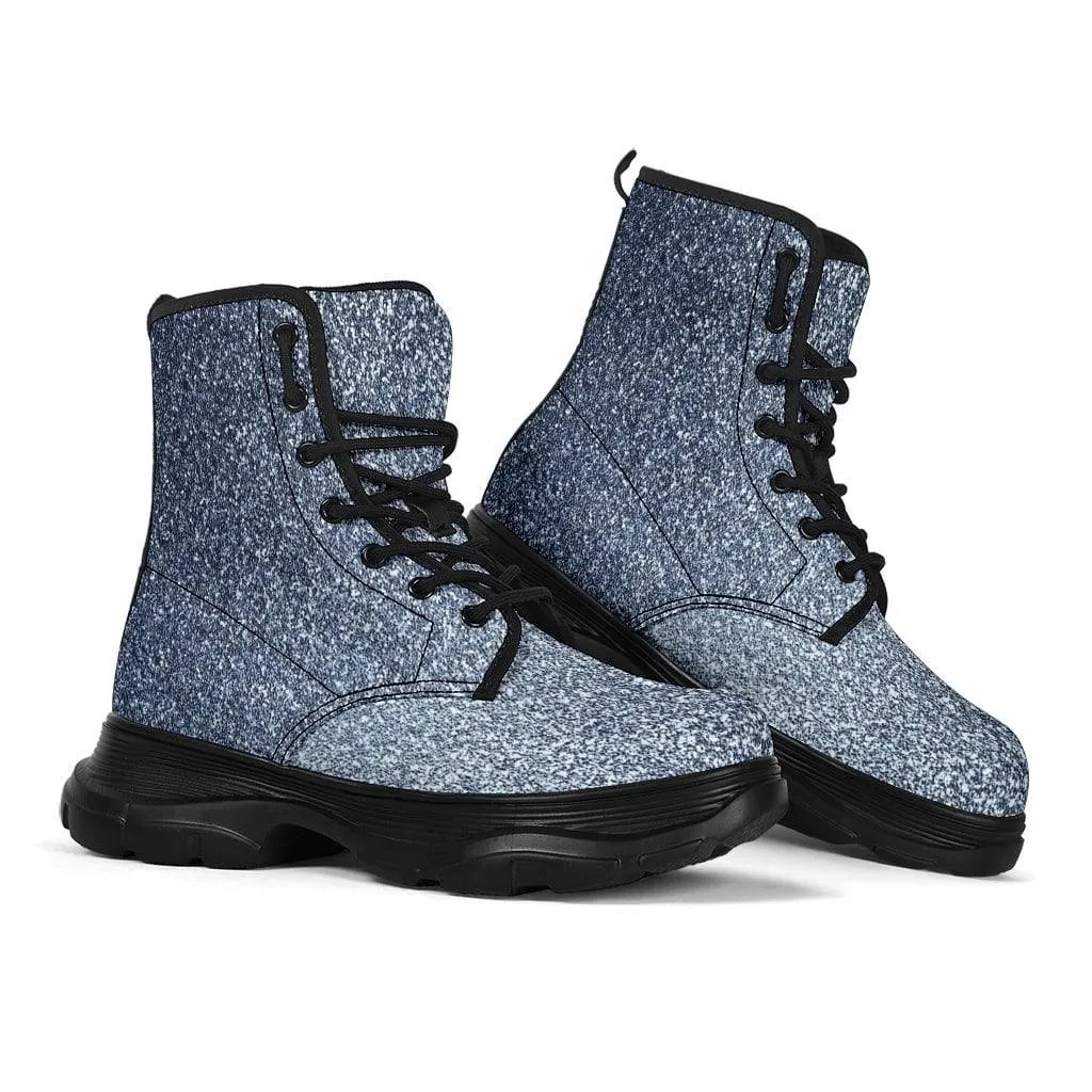 Classic Blue Glitter Chunky Boots