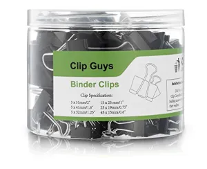 Clip Guys Binder Clips, 6 Assorted Sizes, Black, 100 pcs