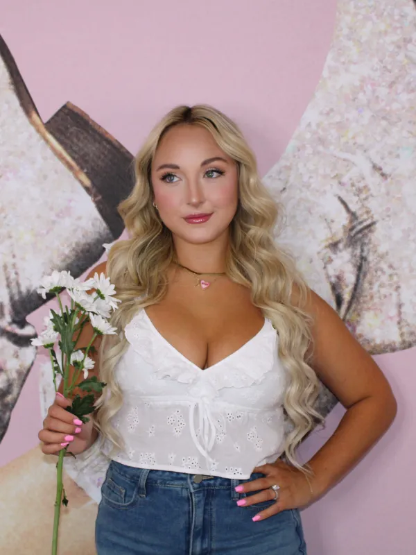 Coastal Cowgirl Lace Crop Top, White