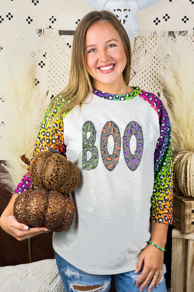 Colorful Boo Rainbow Rush 3/4 Sleeve Raglan Tee