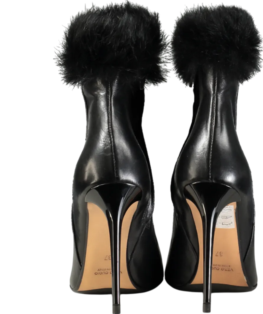Daniel Black Fur Leather Ankle Boot Heels UK 4 EU 37 👠