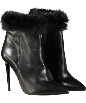 Daniel Black Fur Leather Ankle Boot Heels UK 4 EU 37 👠