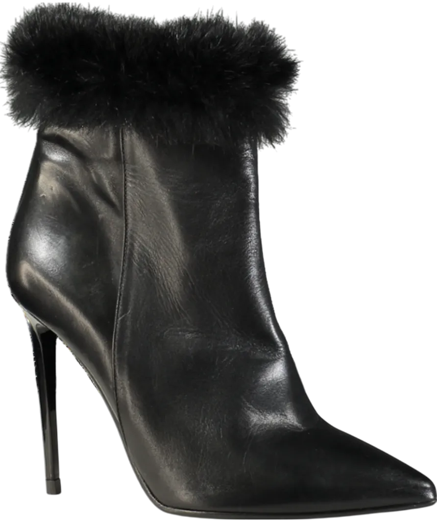 Daniel Black Fur Leather Ankle Boot Heels UK 4 EU 37 👠