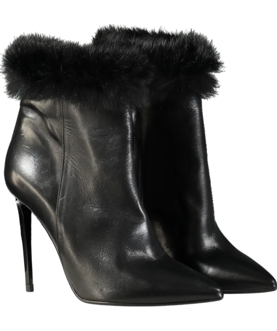 Daniel Black Fur Leather Ankle Boot Heels UK 4 EU 37 👠
