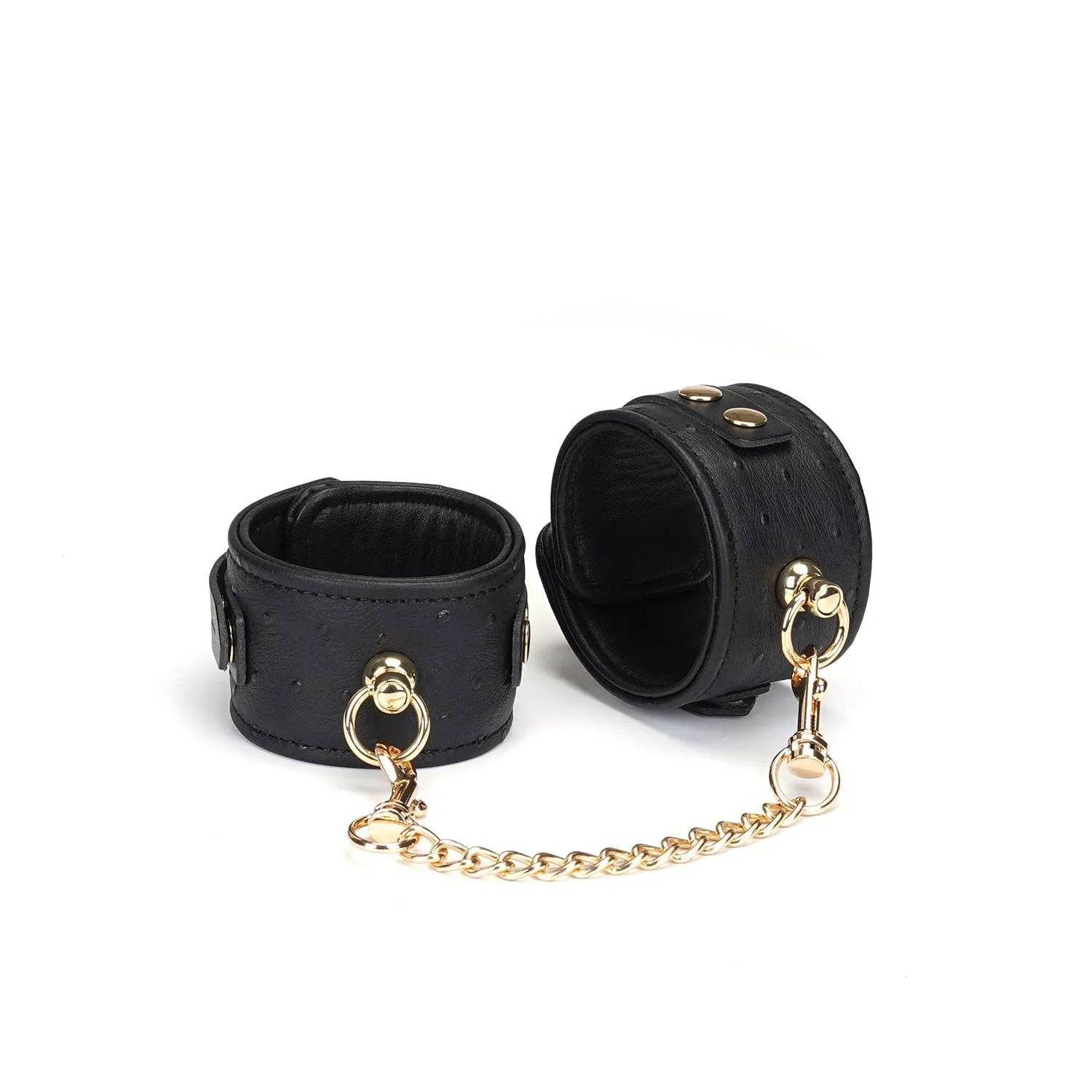 Demon's Kiss Black Leather Ankle Cuffs with Locking Buckles