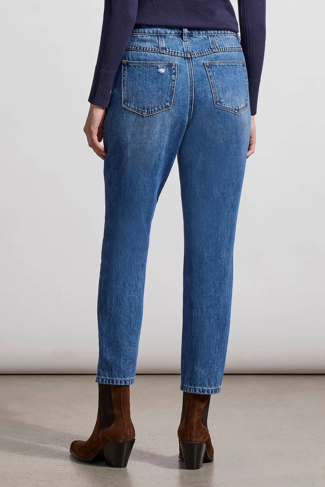 Distressed Brooke Girlfriend Tapered Ankle Jeans - Classic Blue