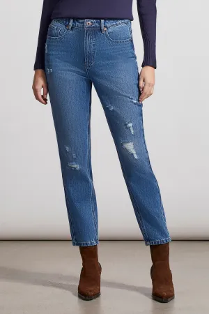 Distressed Brooke Girlfriend Tapered Ankle Jeans - Classic Blue