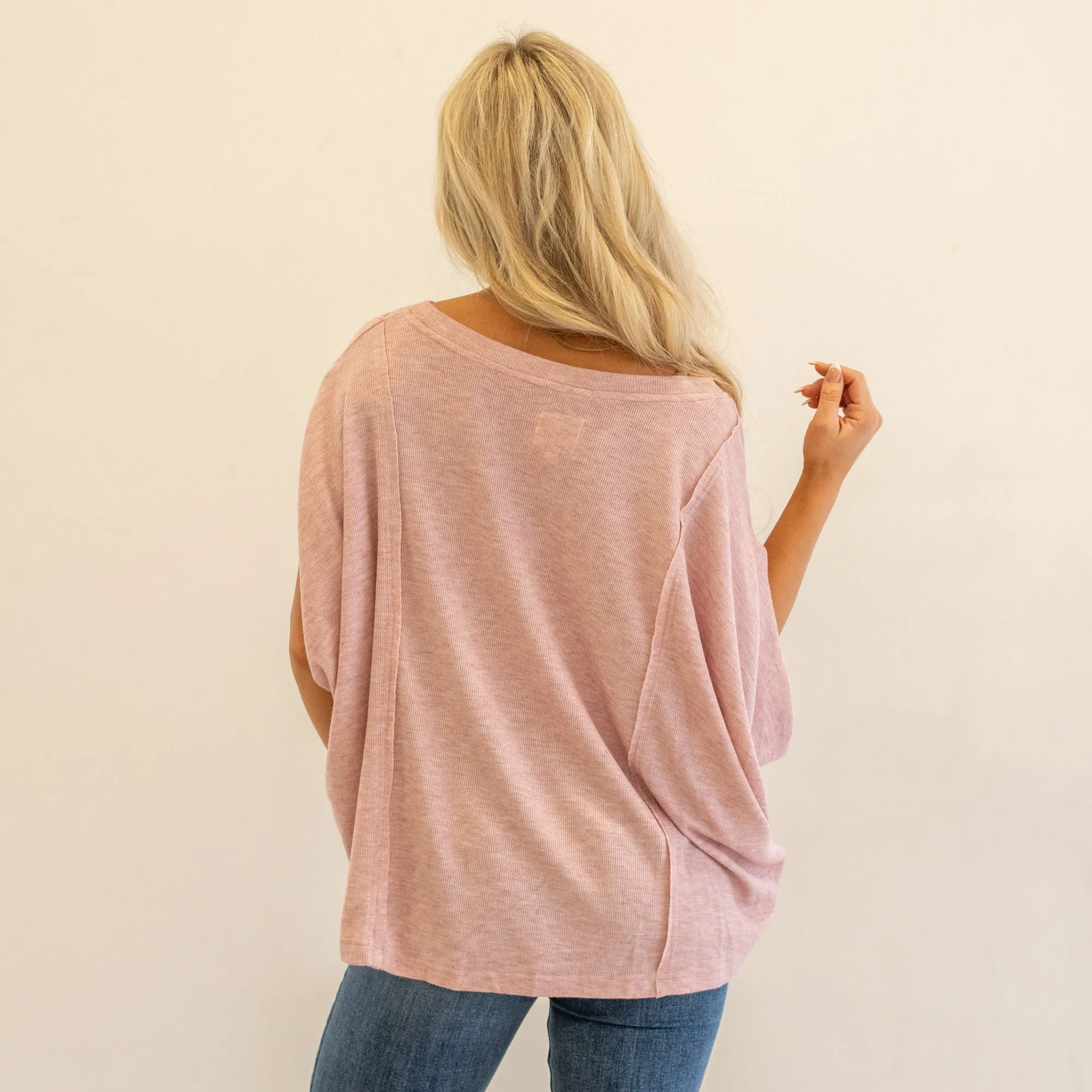 Exposed Seam Round Neck Batwing Sleeve Knit Top