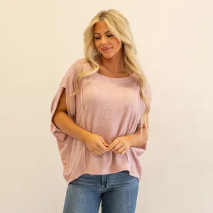 Exposed Seam Round Neck Batwing Sleeve Knit Top