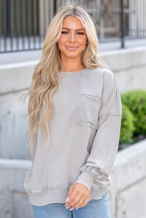 Exposed Seam Round Neck Dropped Shoulder Sweatshirt