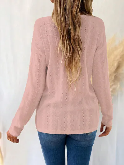 Eyelet V-Neck Dropped Shoulder Top (3 Colors)