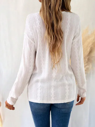Eyelet V-Neck Dropped Shoulder Top (3 Colors)