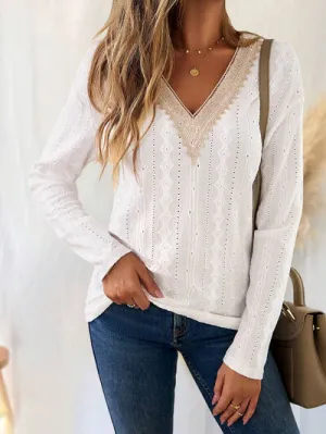 Eyelet V-Neck Dropped Shoulder Top (3 Colors)