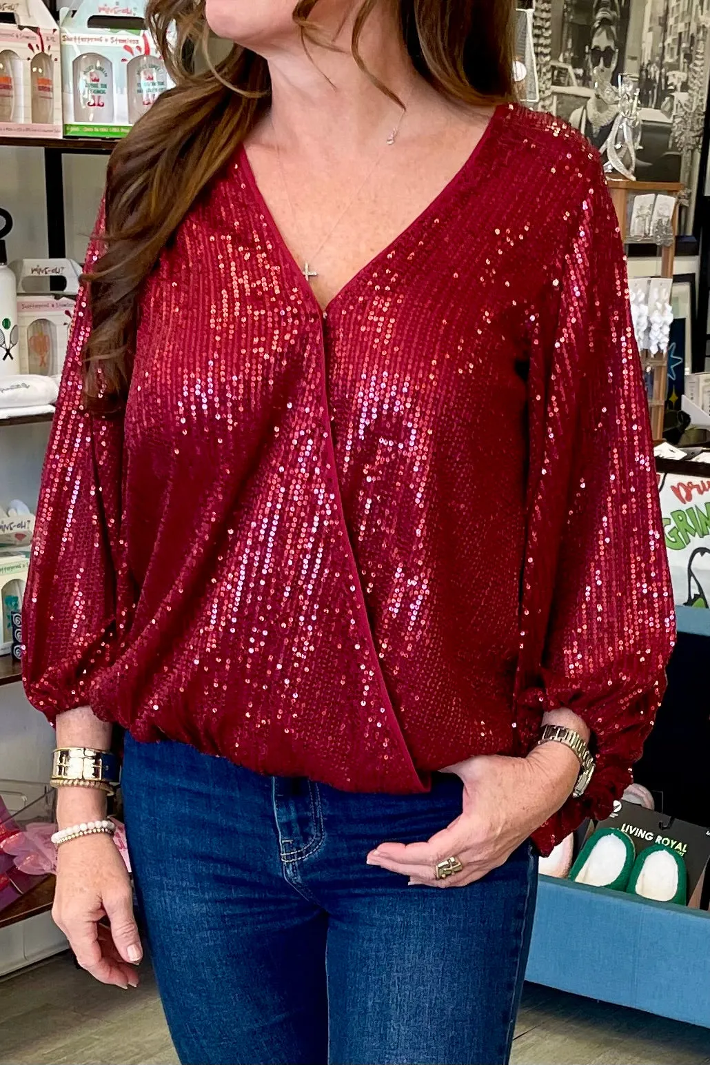 FINAL SALE Edith Embroidered Sequin Blouse