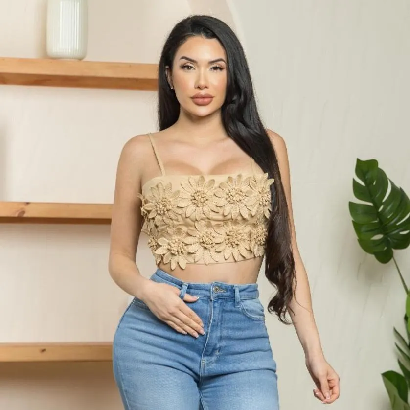 Flower Crop Top Beige (C57)