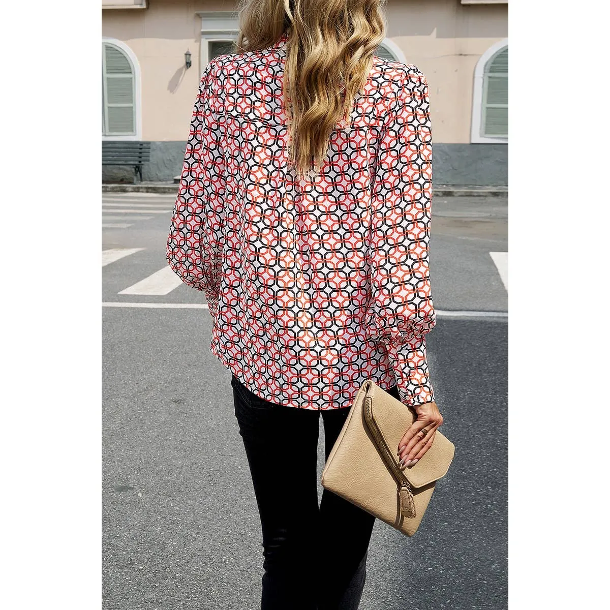 Geo Print Button Down Blouse