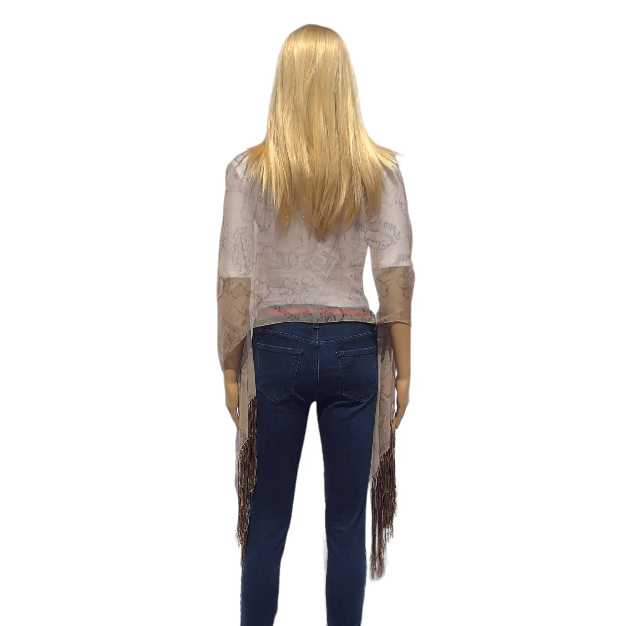 GIORGIO ARMANI Silk Patterned Fringe Scarf - Tan & Brown