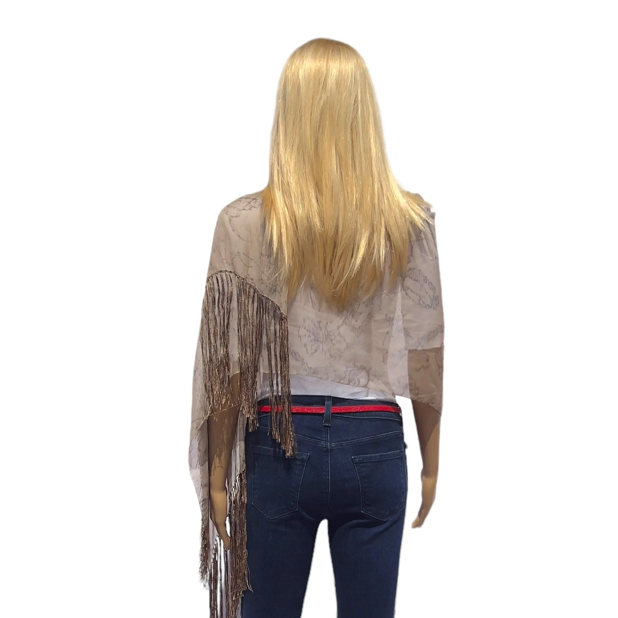 GIORGIO ARMANI Silk Patterned Fringe Scarf - Tan & Brown