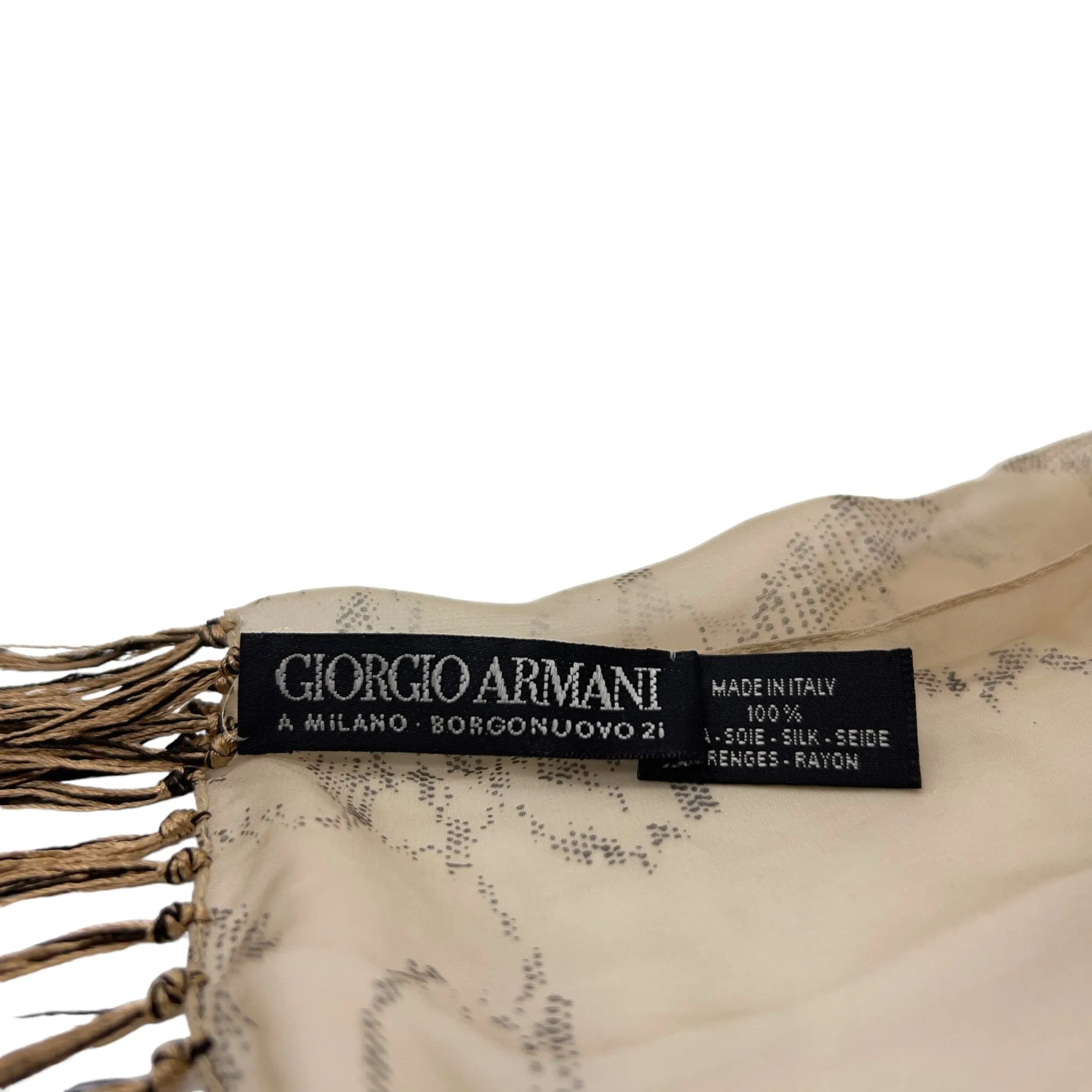 GIORGIO ARMANI Silk Patterned Fringe Scarf - Tan & Brown