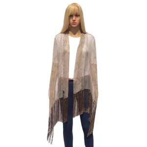 GIORGIO ARMANI Silk Patterned Fringe Scarf - Tan & Brown