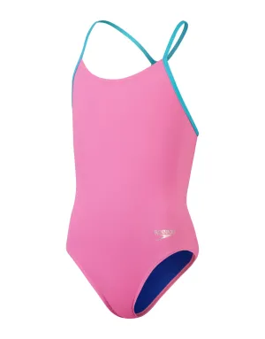 Girls Solid Lane Line back Allover Swimsuit - Pink/Blue