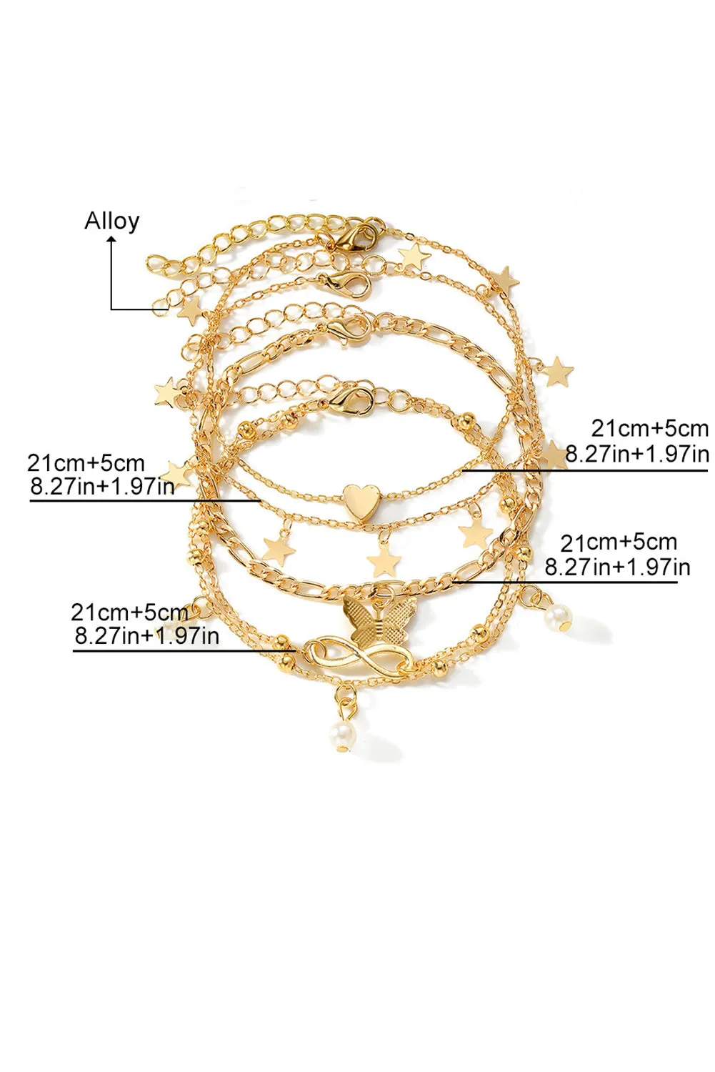 Gold Pearl Butterfly Multi-layer Pendant Anklet