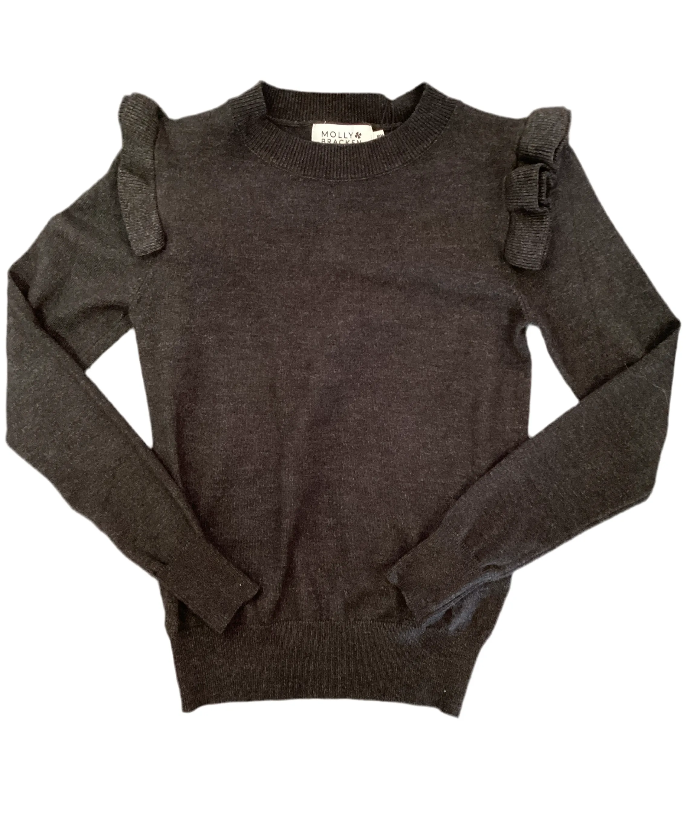 Gray Ruffle Sleeve Knitted Sweater..