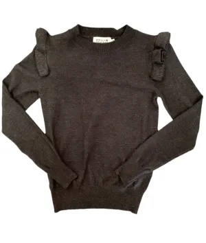 Gray Ruffle Sleeve Knitted Sweater..