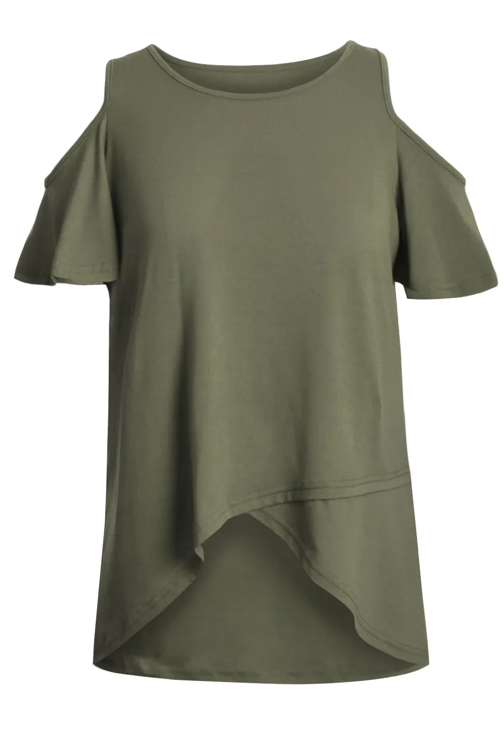 Green Cold Shoulder High Low Top