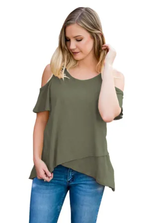 Green Cold Shoulder High Low Top
