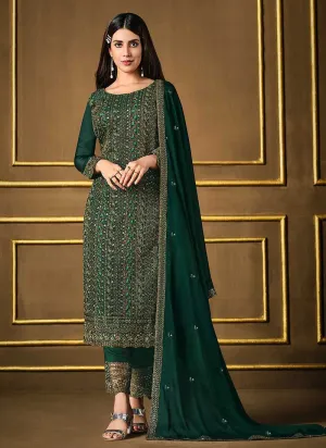 Green Embroidered Fashionable Pant Style Suit