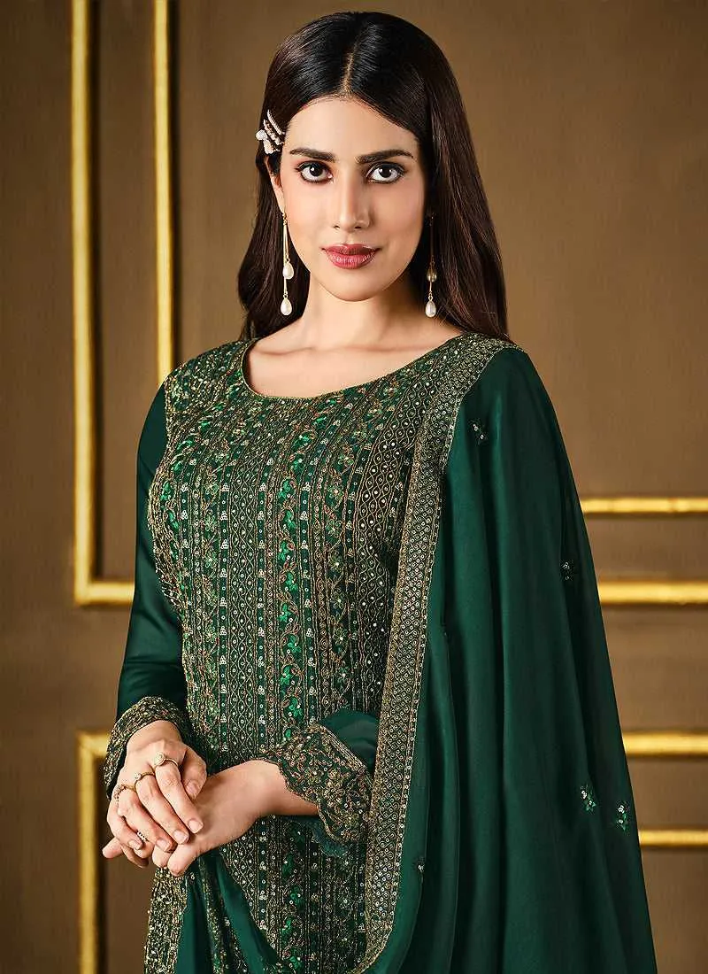 Green Embroidered Fashionable Pant Style Suit