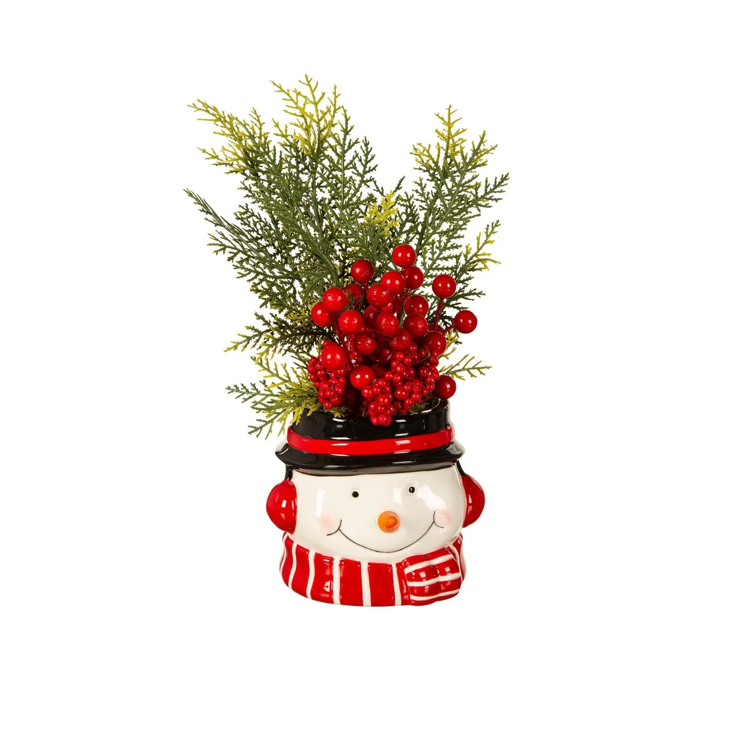 Greenery and Berry Artificial with Santa and Snowman Pot, in Wooden Crate,8flp346