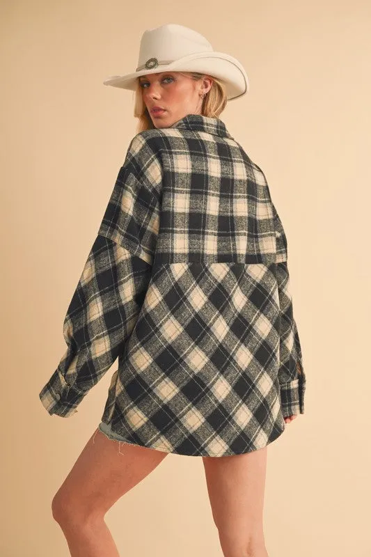 Hazel Blues® |  Aemi   Co Slit Plaid Half Zip Drop Shoulder Top