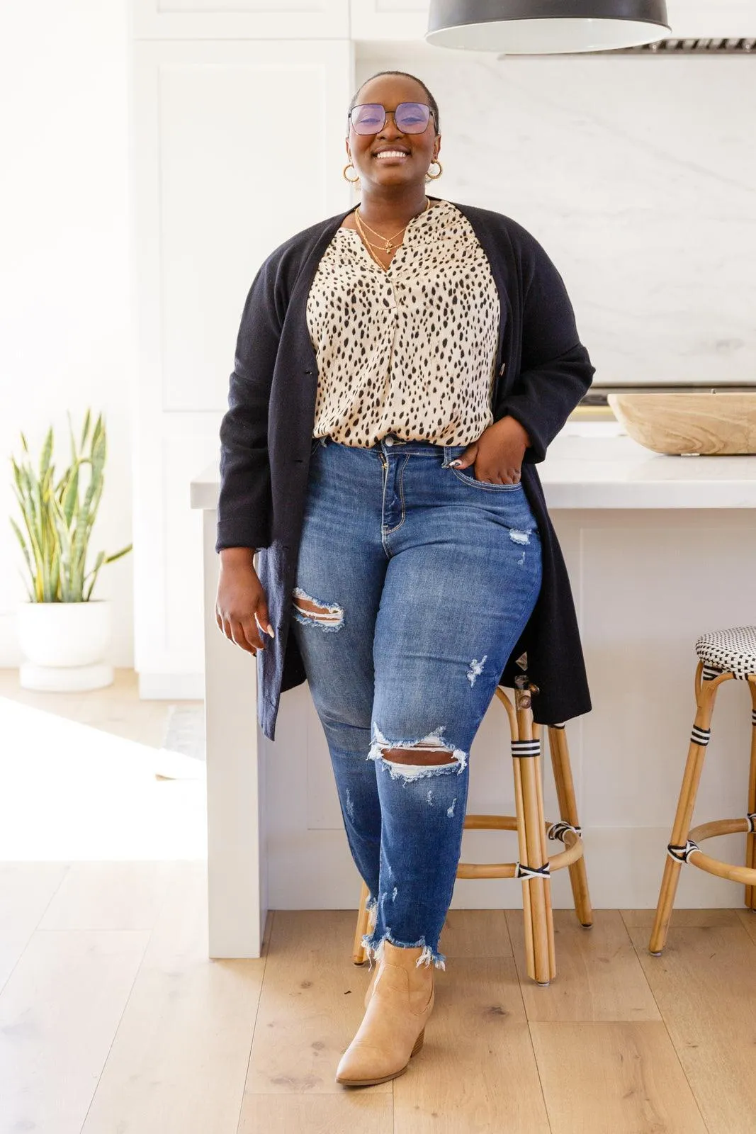 Hazel Blues® | Countless Memories Split Neckline Dot Print Top