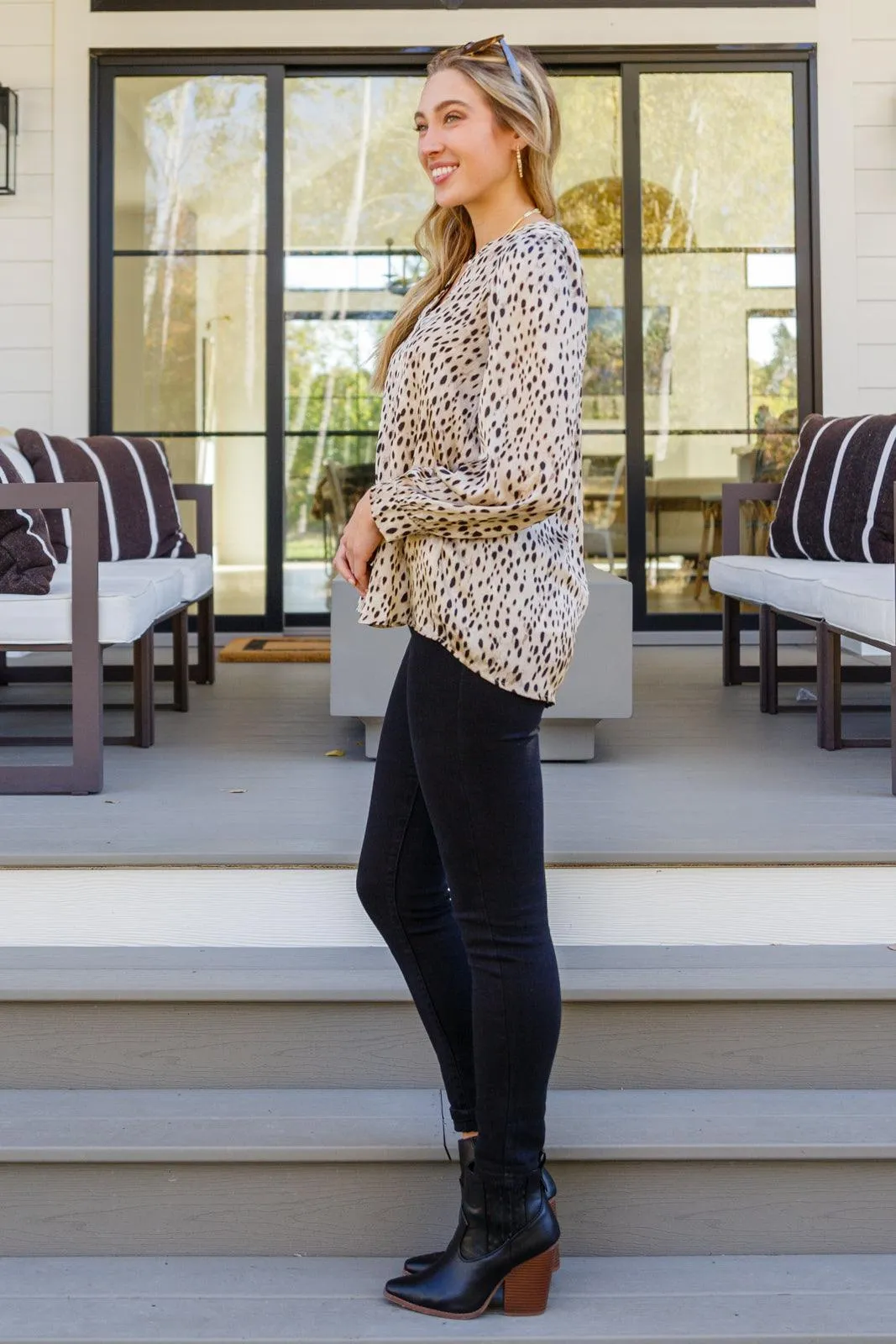 Hazel Blues® | Countless Memories Split Neckline Dot Print Top