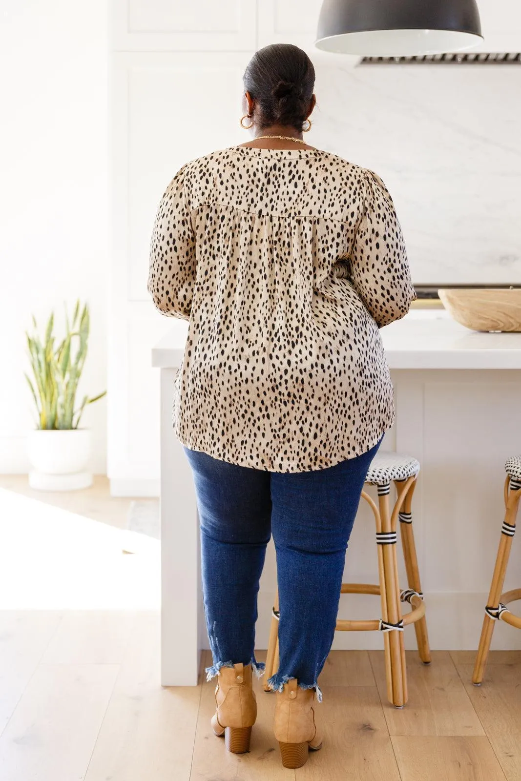 Hazel Blues® | Countless Memories Split Neckline Dot Print Top