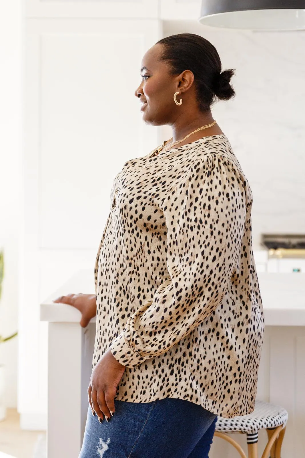 Hazel Blues® | Countless Memories Split Neckline Dot Print Top