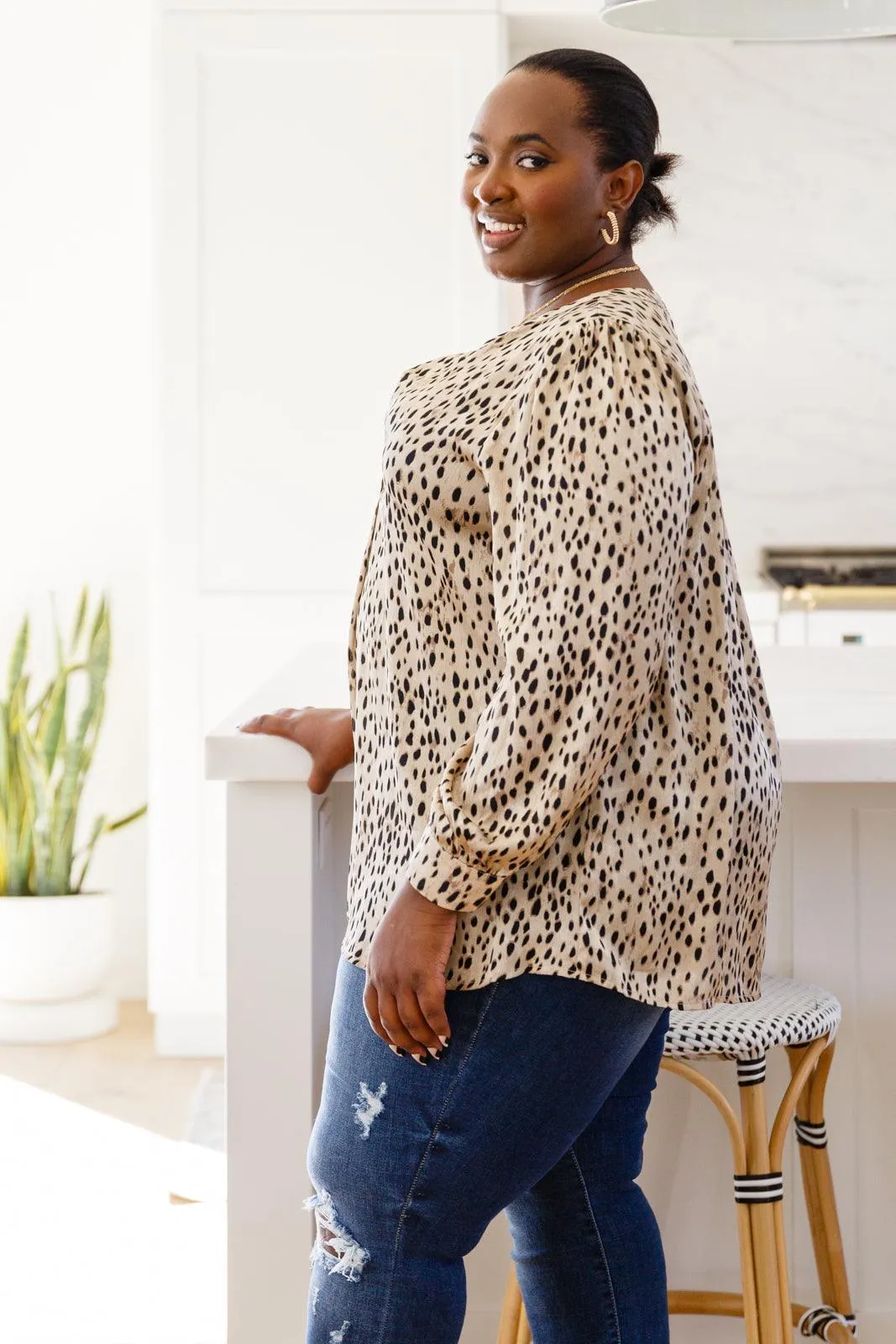 Hazel Blues® | Countless Memories Split Neckline Dot Print Top