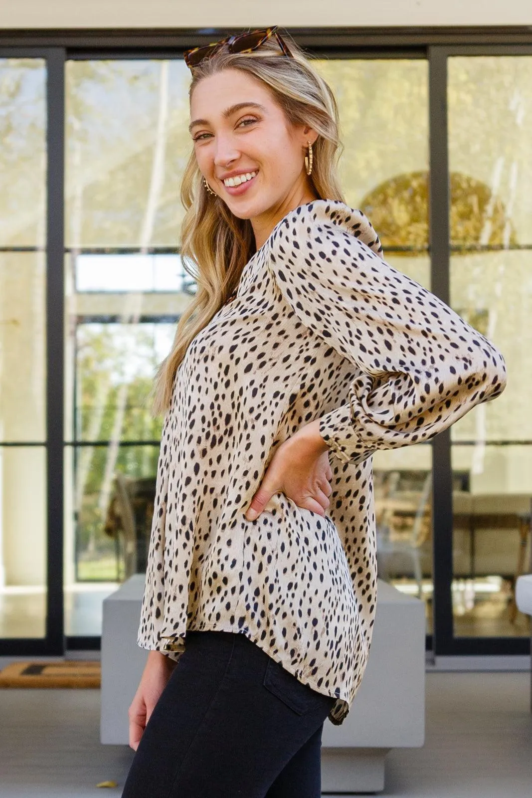 Hazel Blues® | Countless Memories Split Neckline Dot Print Top