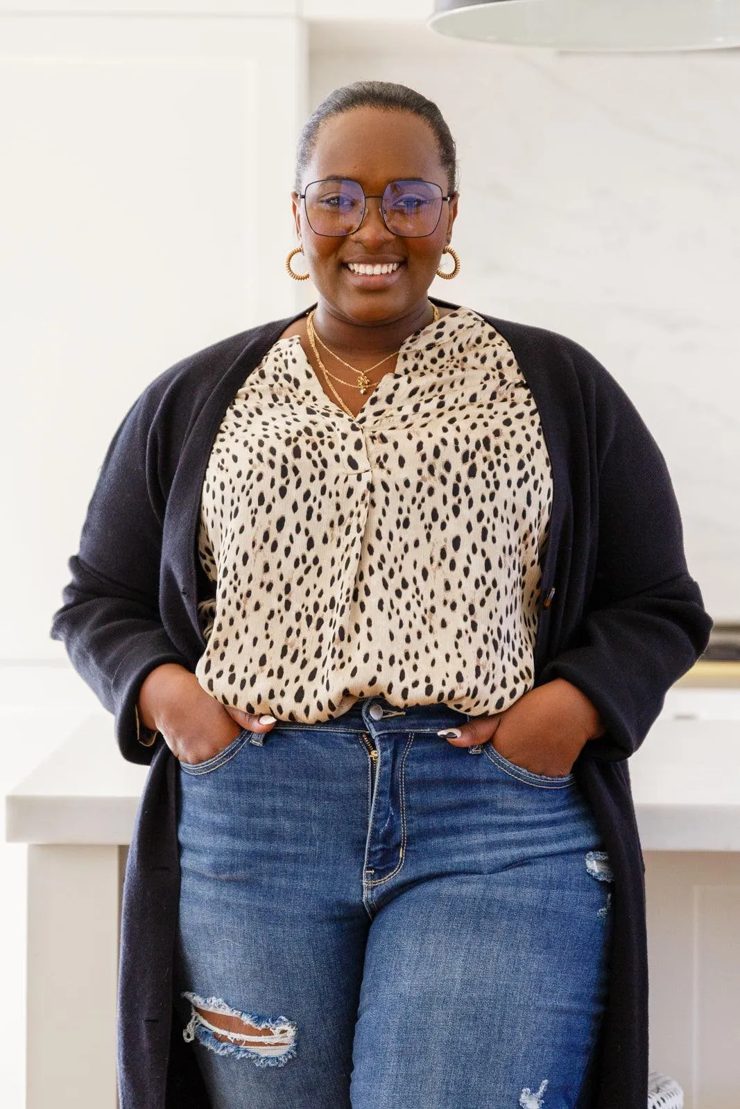 Hazel Blues® | Countless Memories Split Neckline Dot Print Top