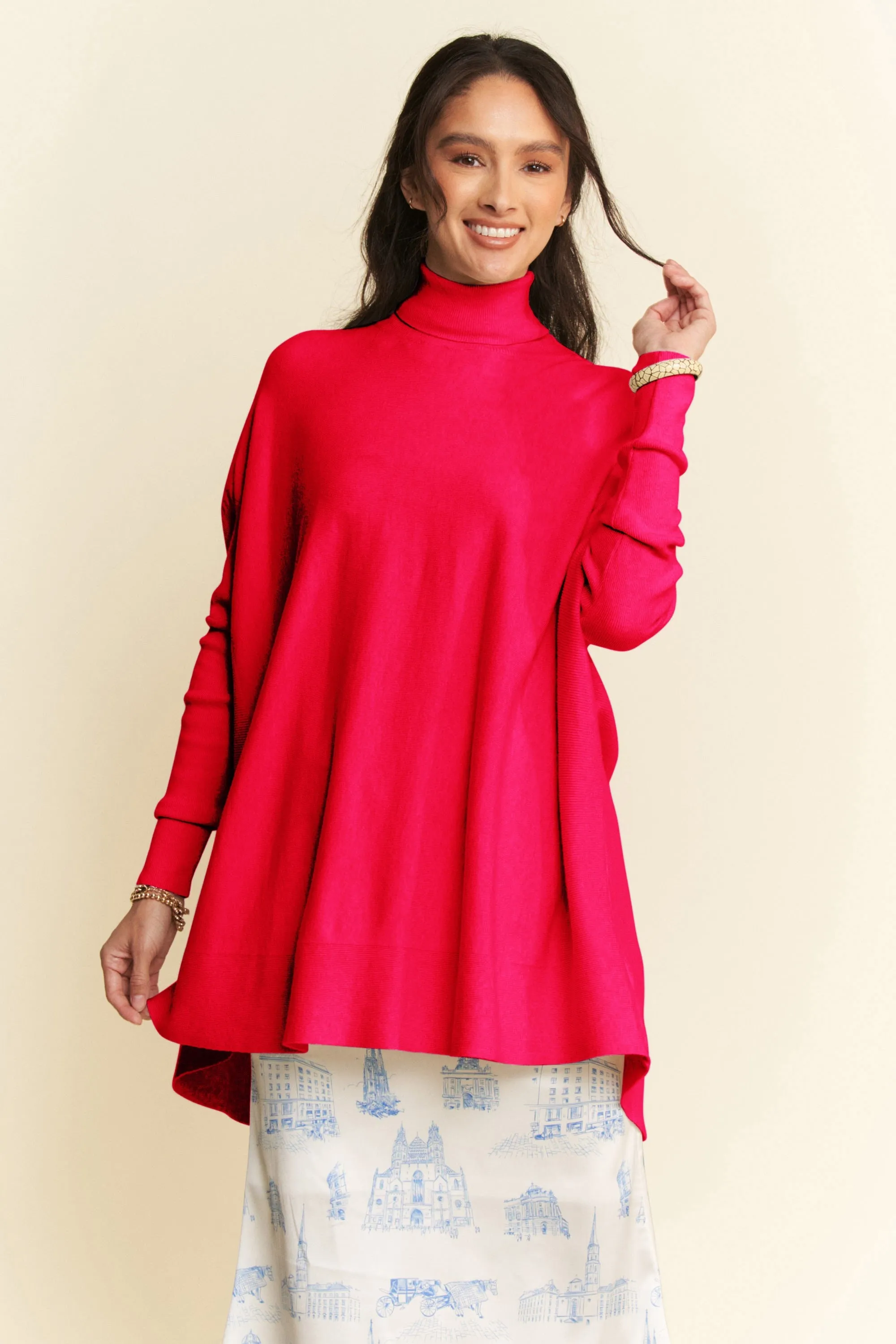 Hazel Blues® |  Davi & Dani High-Low Turtleneck Long Sleeve Knit Top