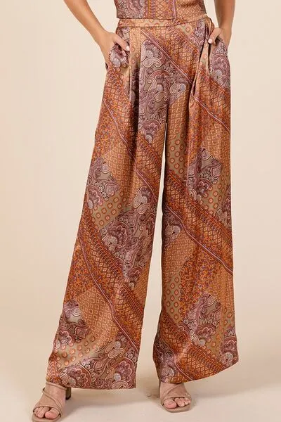 Hazel Blues® |  Mittoshop Paisley Patchwork Print Satin Wide Leg Pants