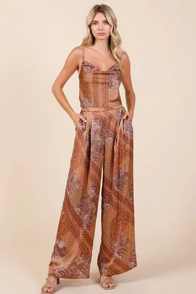 Hazel Blues® |  Mittoshop Paisley Patchwork Print Satin Wide Leg Pants