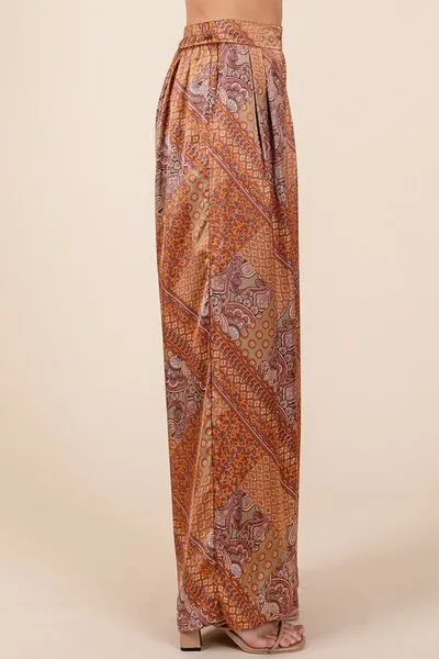 Hazel Blues® |  Mittoshop Paisley Patchwork Print Satin Wide Leg Pants
