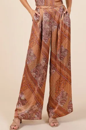 Hazel Blues® |  Mittoshop Paisley Patchwork Print Satin Wide Leg Pants